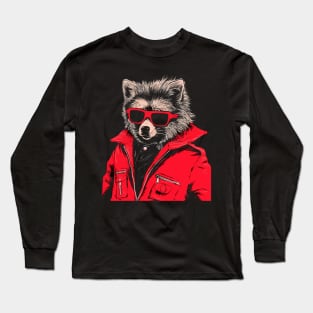 Retro 80s Red Leather Jacket Dog Illustrations - Cool & Unique Long Sleeve T-Shirt